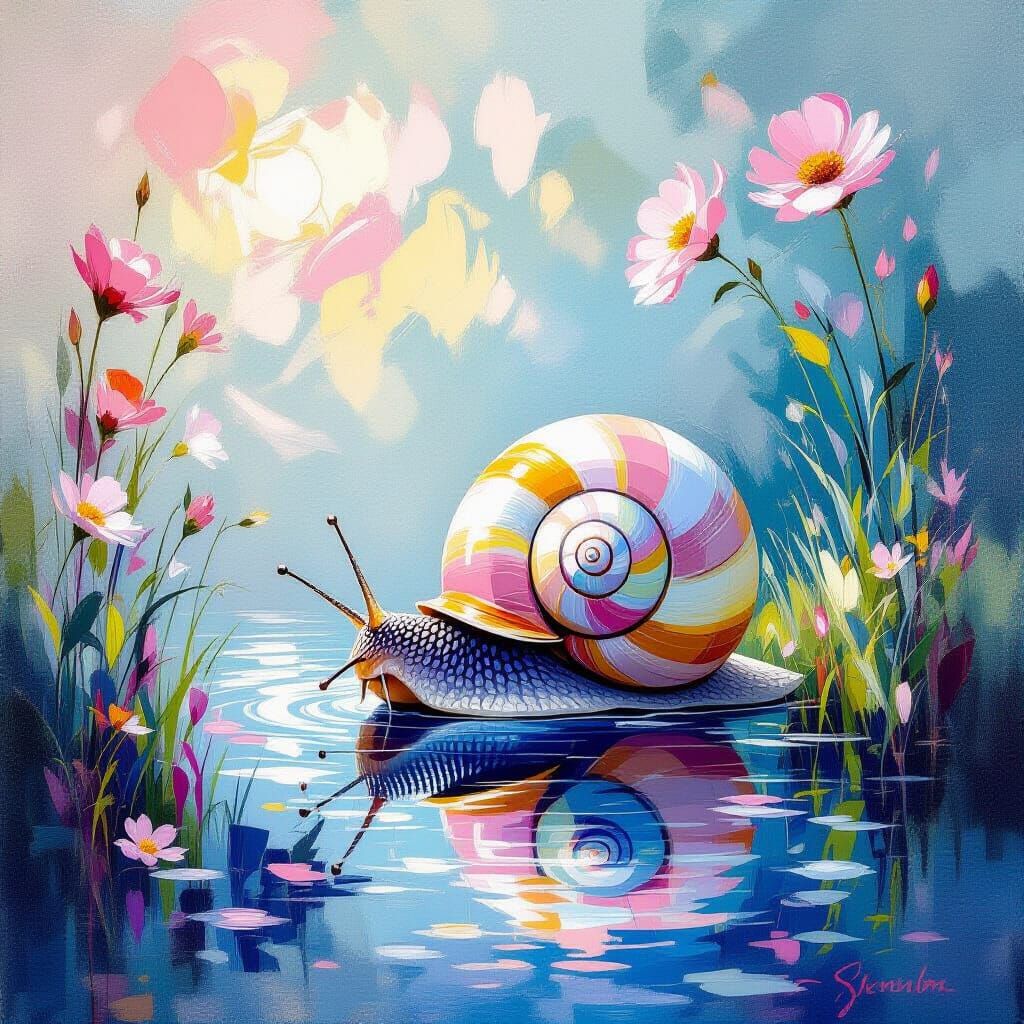 Impressionist Snail with Rococo Elegance in Pastels