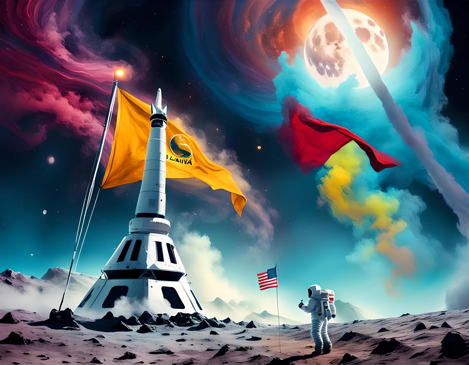 Llama Astronaut on Moon with Agency Flag