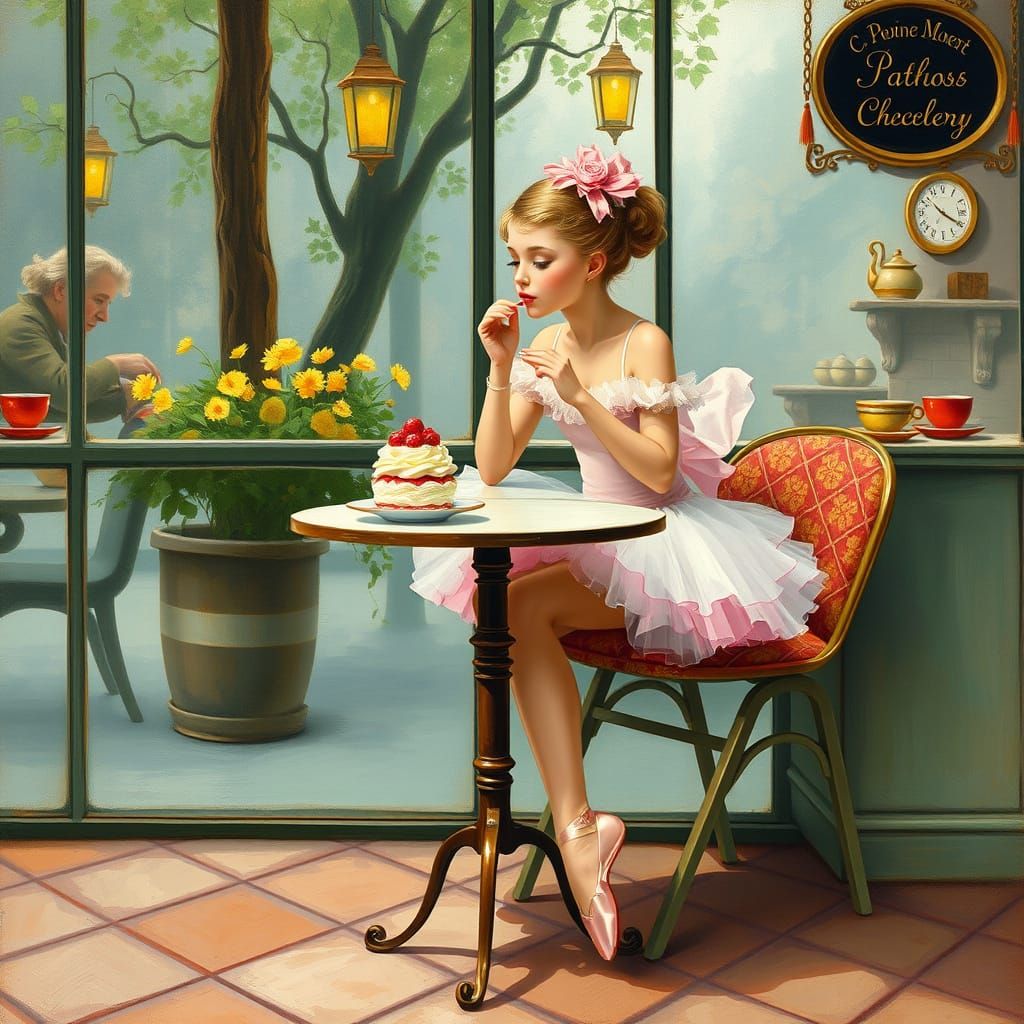 Ballerina Enjoys Pavlova in Coffee Shop