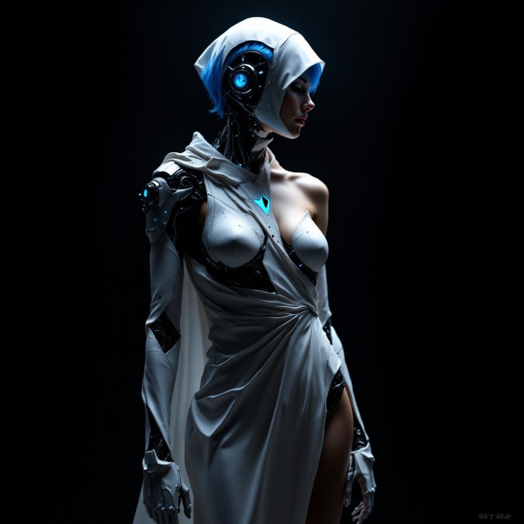 Futuristic Android in Biomechanical Body