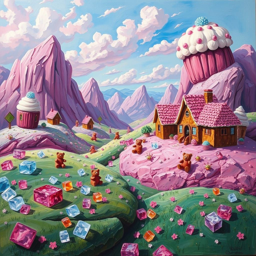 Whimsical Candy World in Neo-Impressionist Style