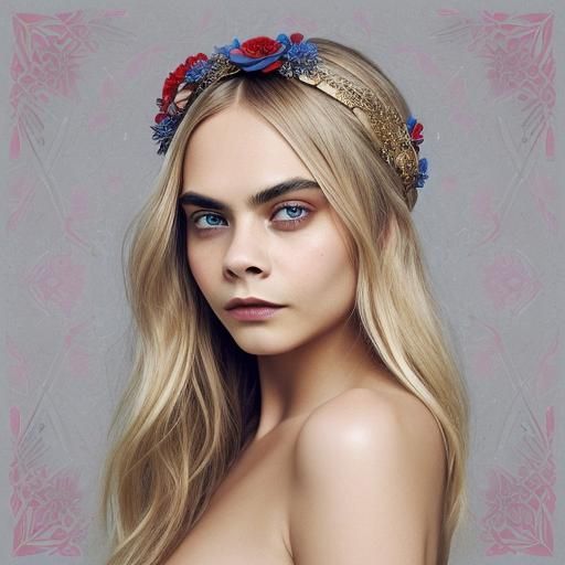 Cara Delevingne Portrait with Floral Headpiece