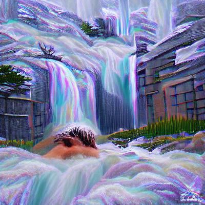 Person Bathed in Waterfall