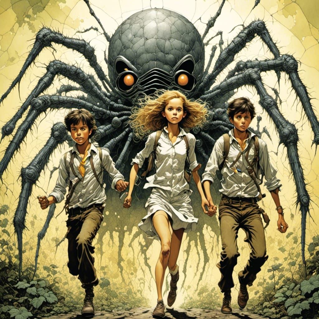 Shrunken Teens Running from Giant Spider Poster