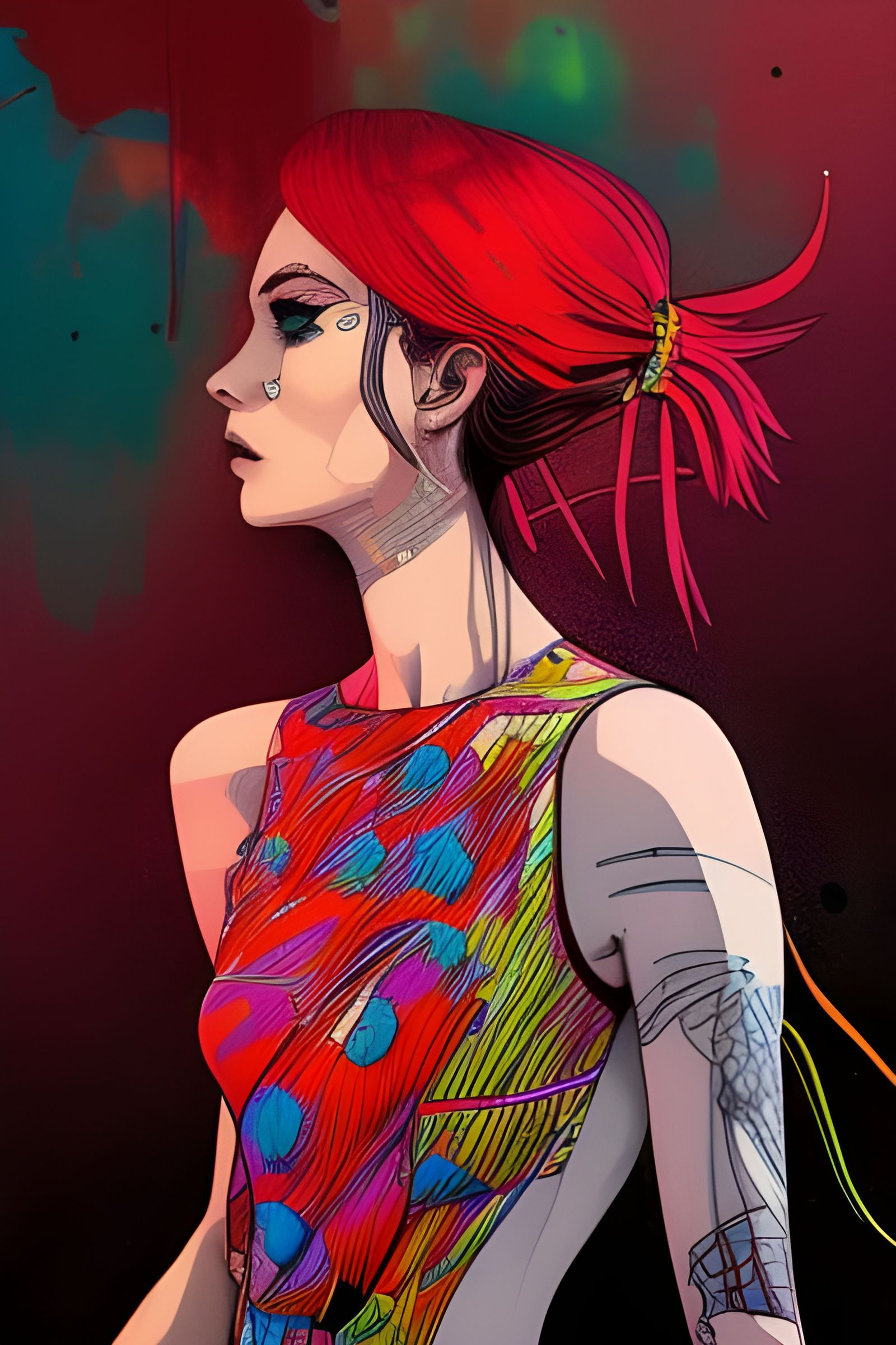 Vibrant Portrait of a Punk Girl in Digital Painting