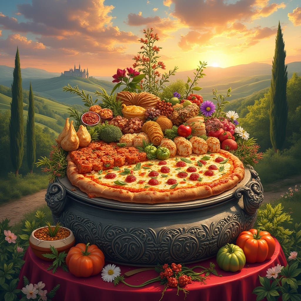 Tuscan Sunset Food Festival in a Vibrant Container