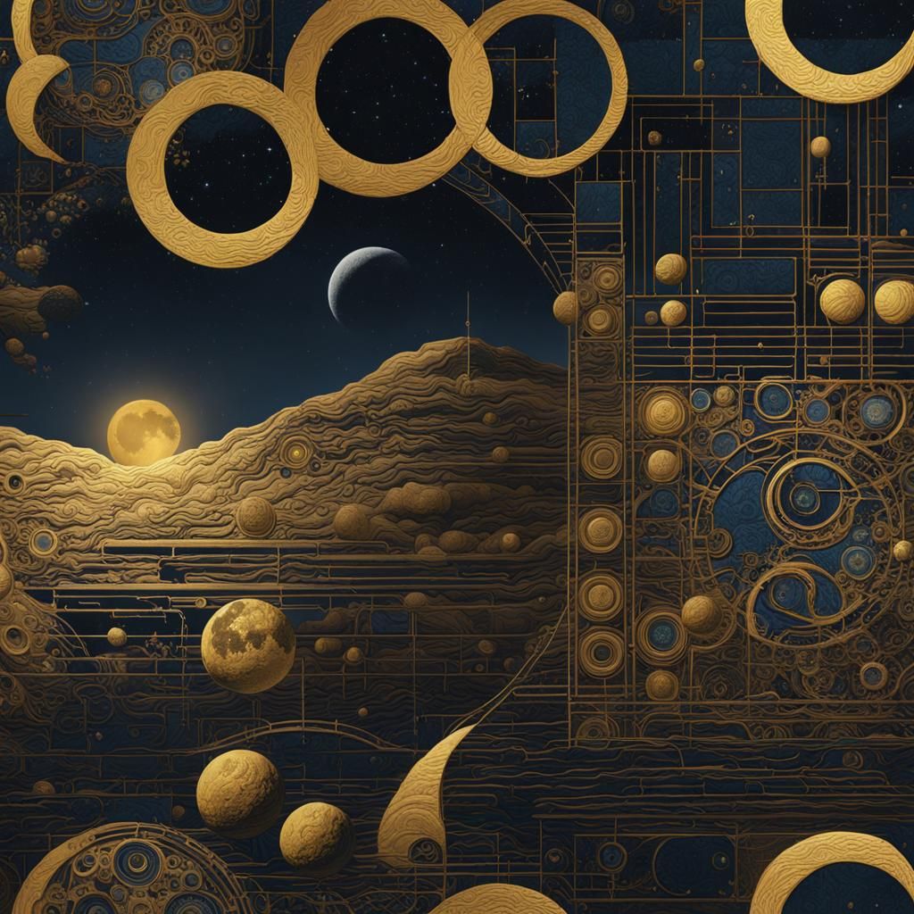 Moon Quilt Block Print in Detailed Matte Style