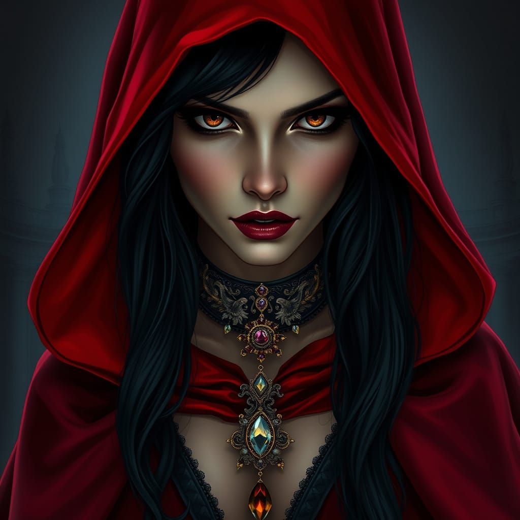 Ethereal Dark Fantasy Portrait in Art Nouveau Style