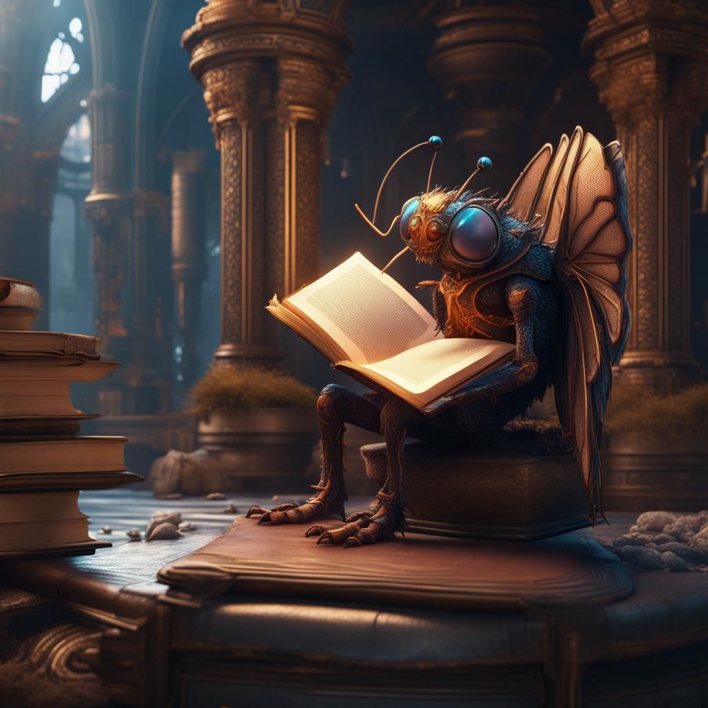 Fly Reading Book: Detailed Matte Painting