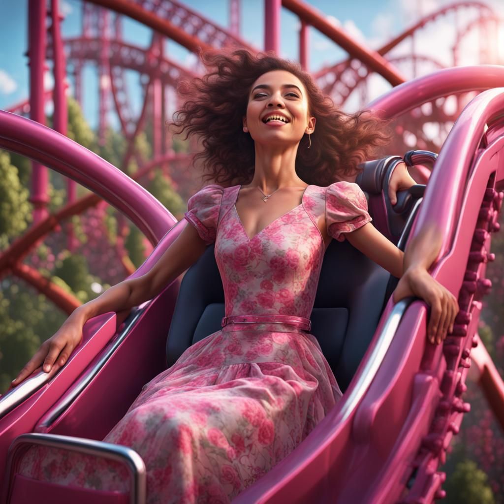 Girl on Roller Coaster: Detailed Fantasy Concept Art