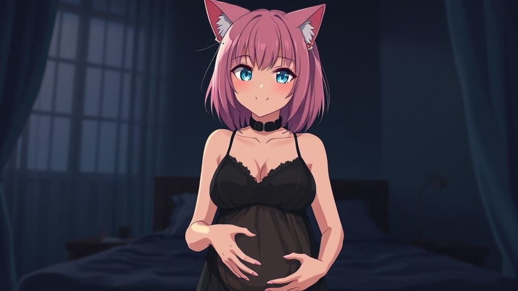 Anime Catgirl in Studio Ghibli Style, Pregnant