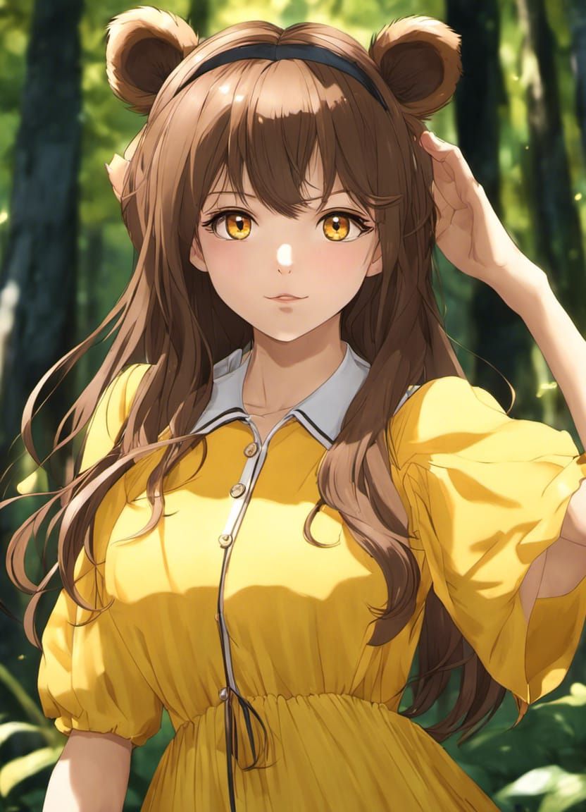 Anime Bear Girl Portrait in Forest, 8k Resolution
