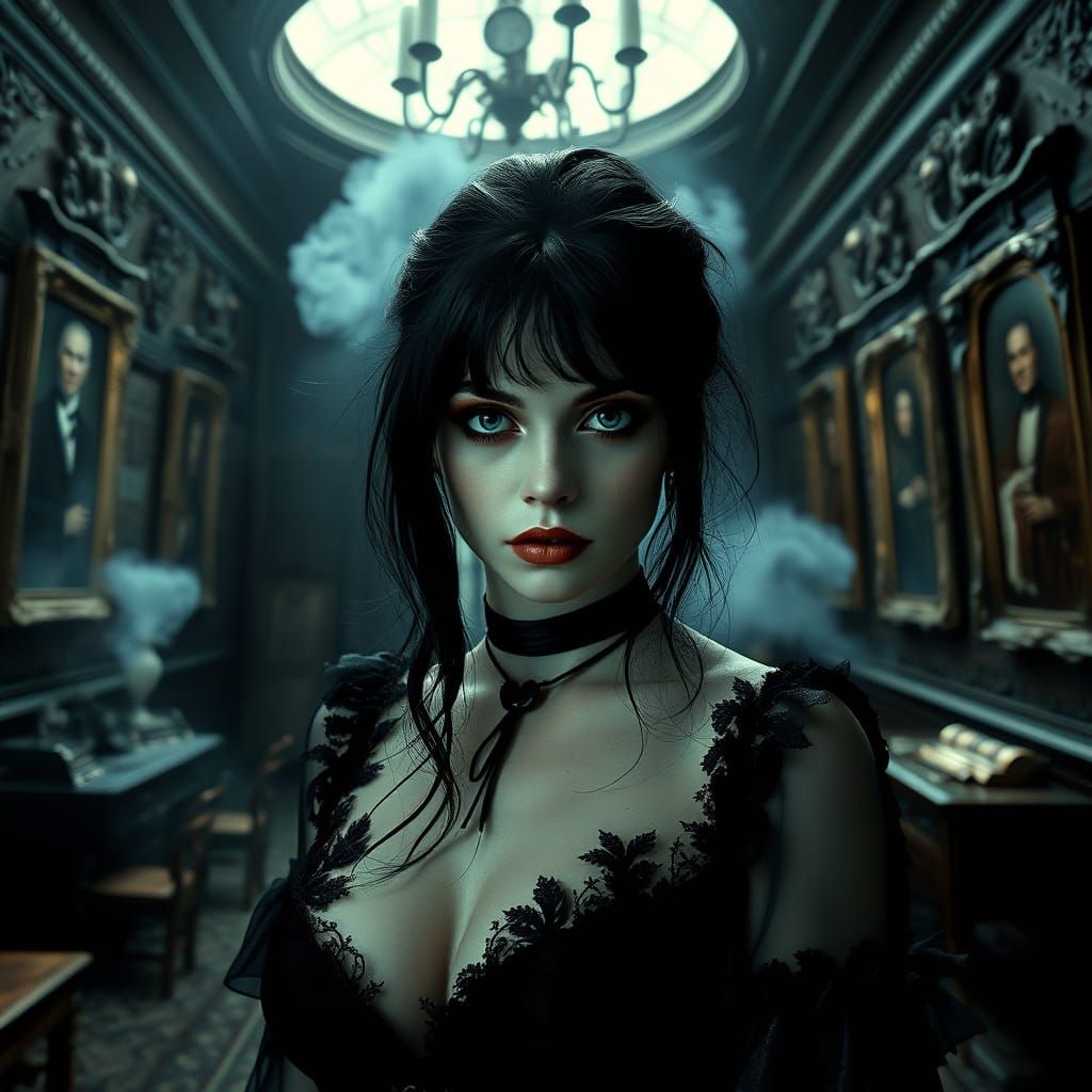 Gothic Beauty in Shadowy Mansion: A Dark Romance
