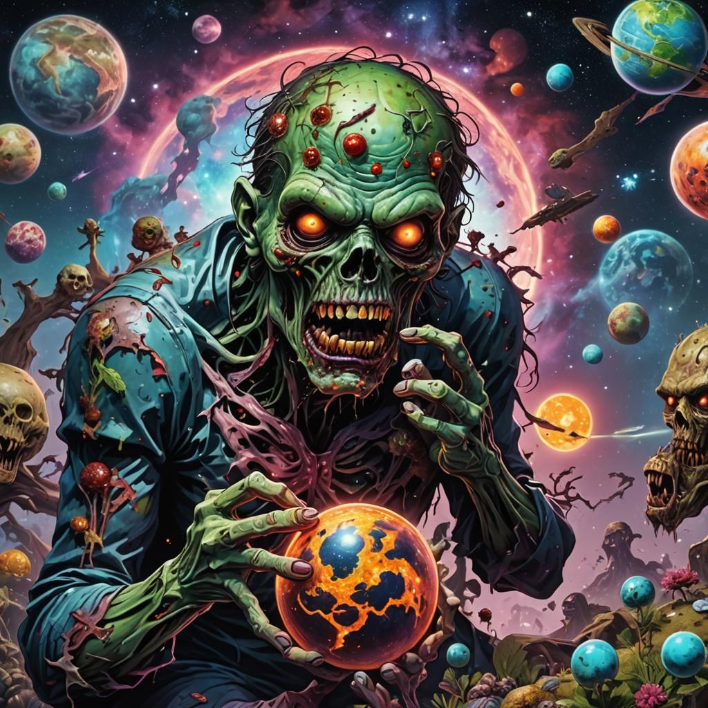 Zombie Eats Planet: Holographic Cosmic Illustration