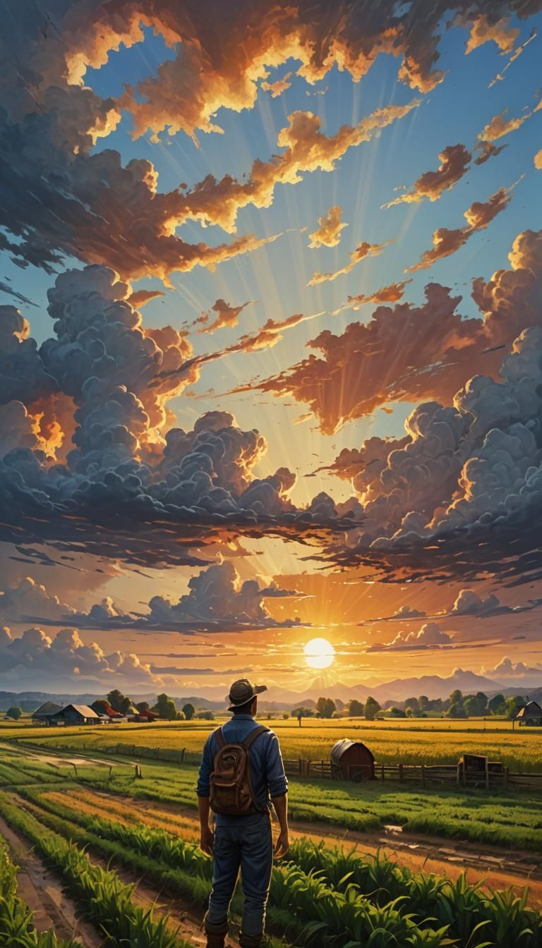 Sunrise Over Farmland: Hyperrealistic Digital Art