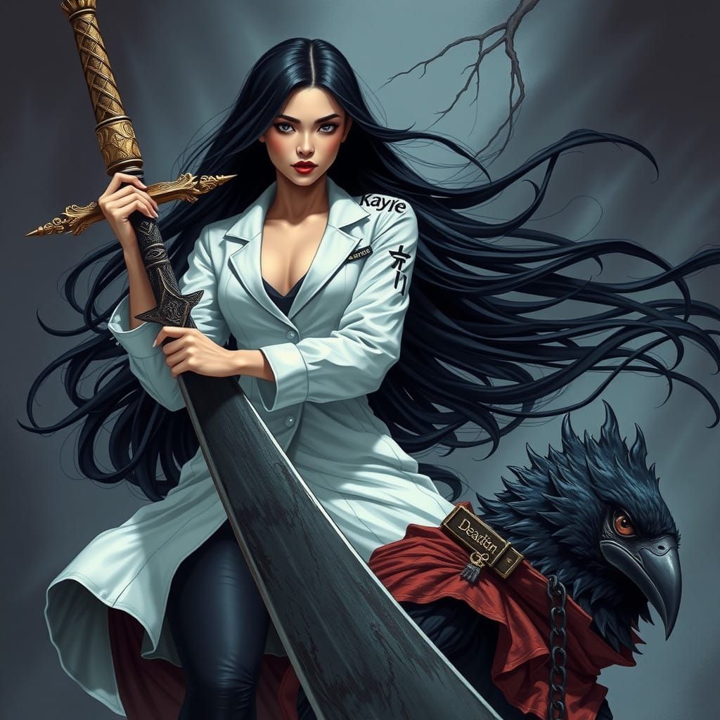 Elegantly Clad Warrior in Noir Cyberpunk Style