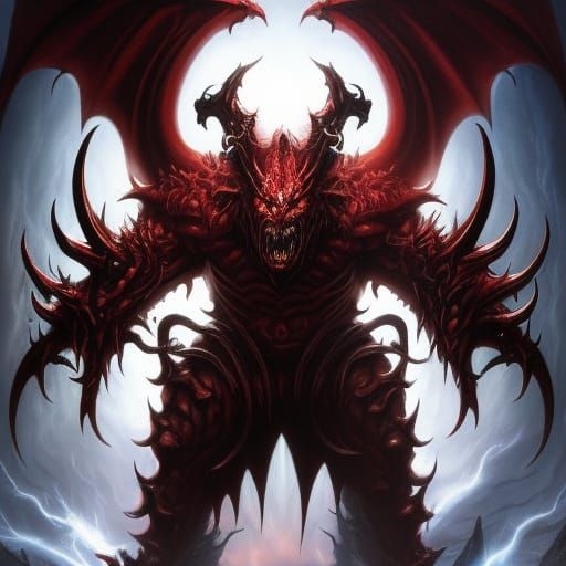 Multi-Headed Demon in Fiery Inferno: Dark Fantasy Art