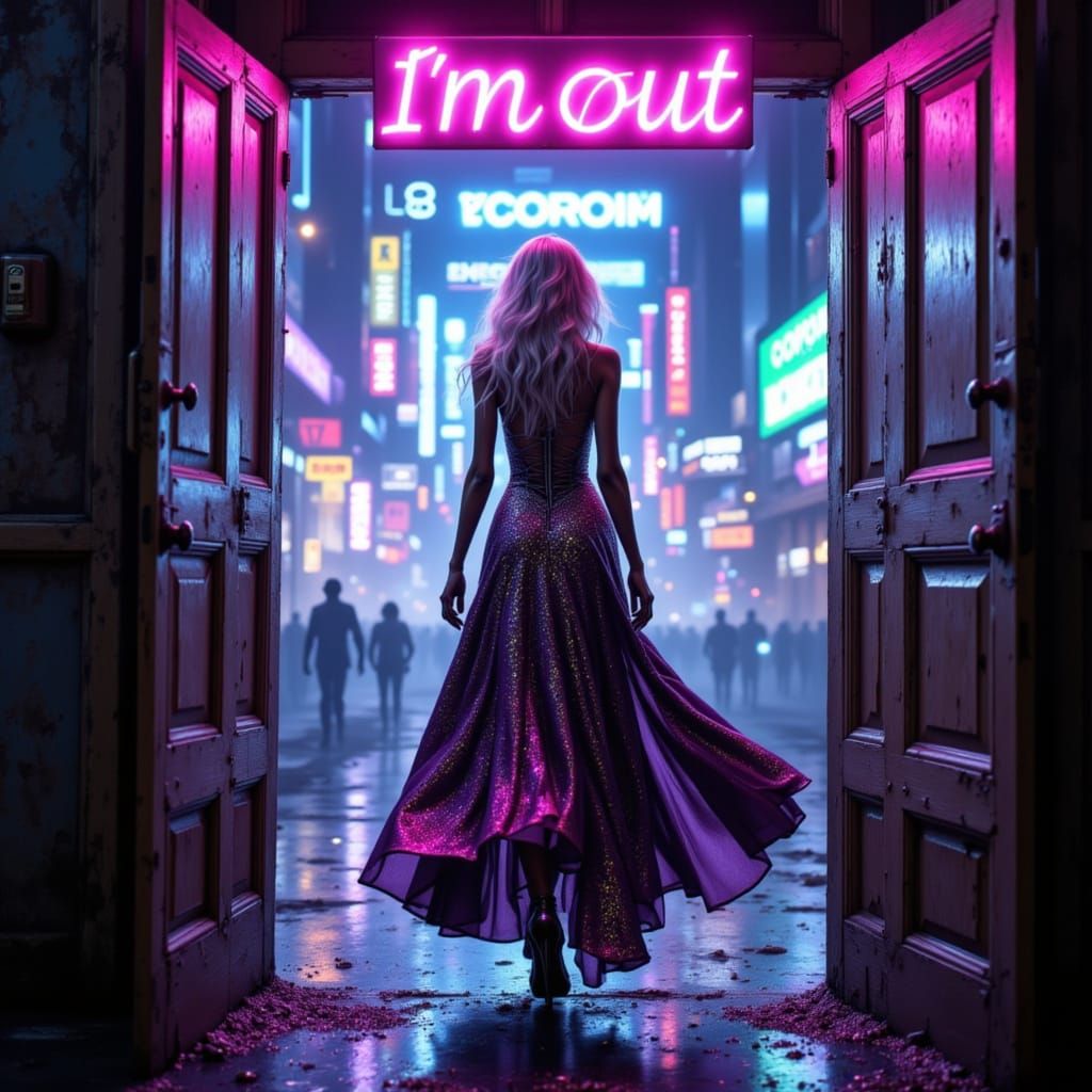 A gorgeous female zombie with shimmery glitter white hair, w...