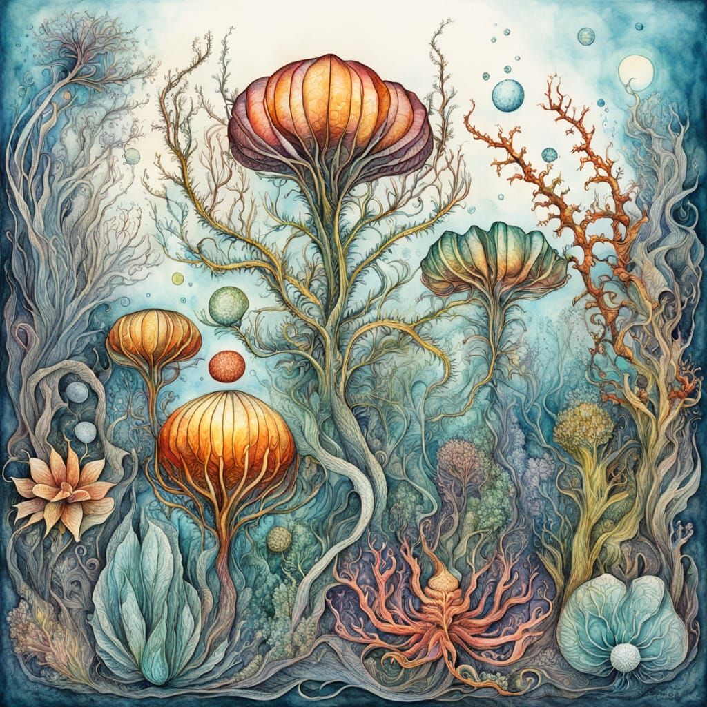 Ethereal Europa Botanicals in Haeckel-Inspired Line Drawings