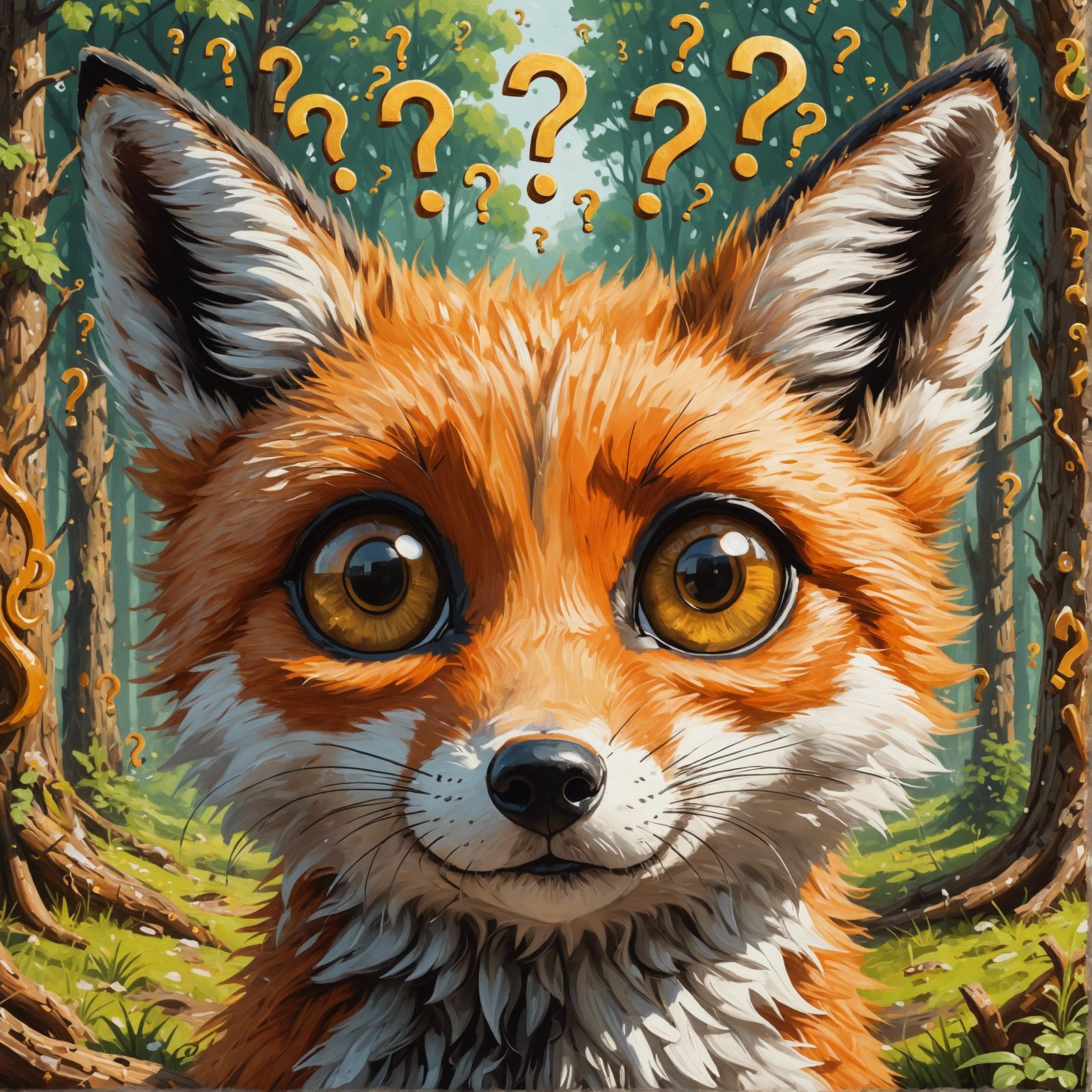 Confused Fox in Forest, CGI Animation Style