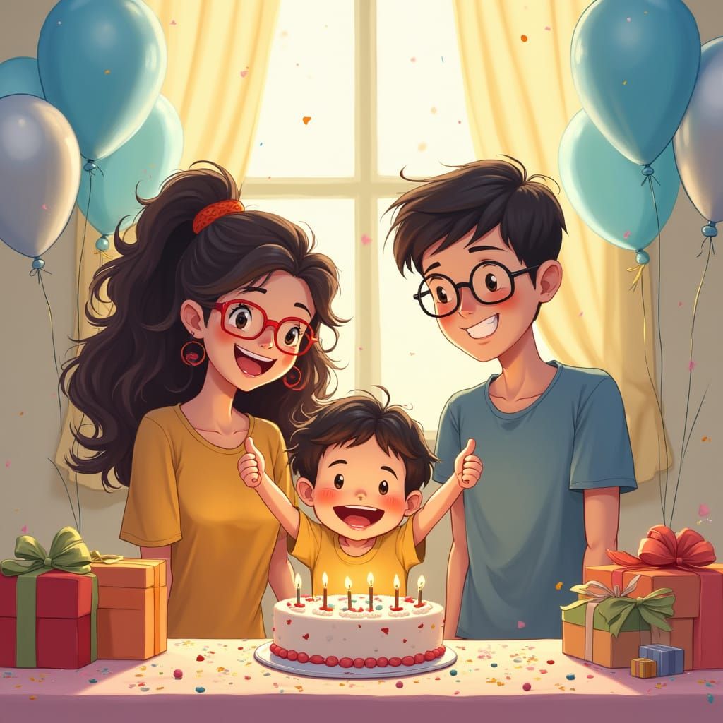 Family Celebrates Birthday in Whimsical Studio Ghibli Art St...