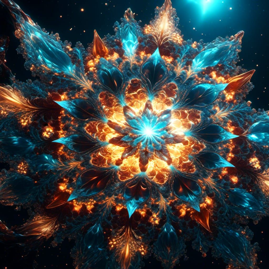 Bioluminescent Crystal Nebula Flower in a Microscopic World