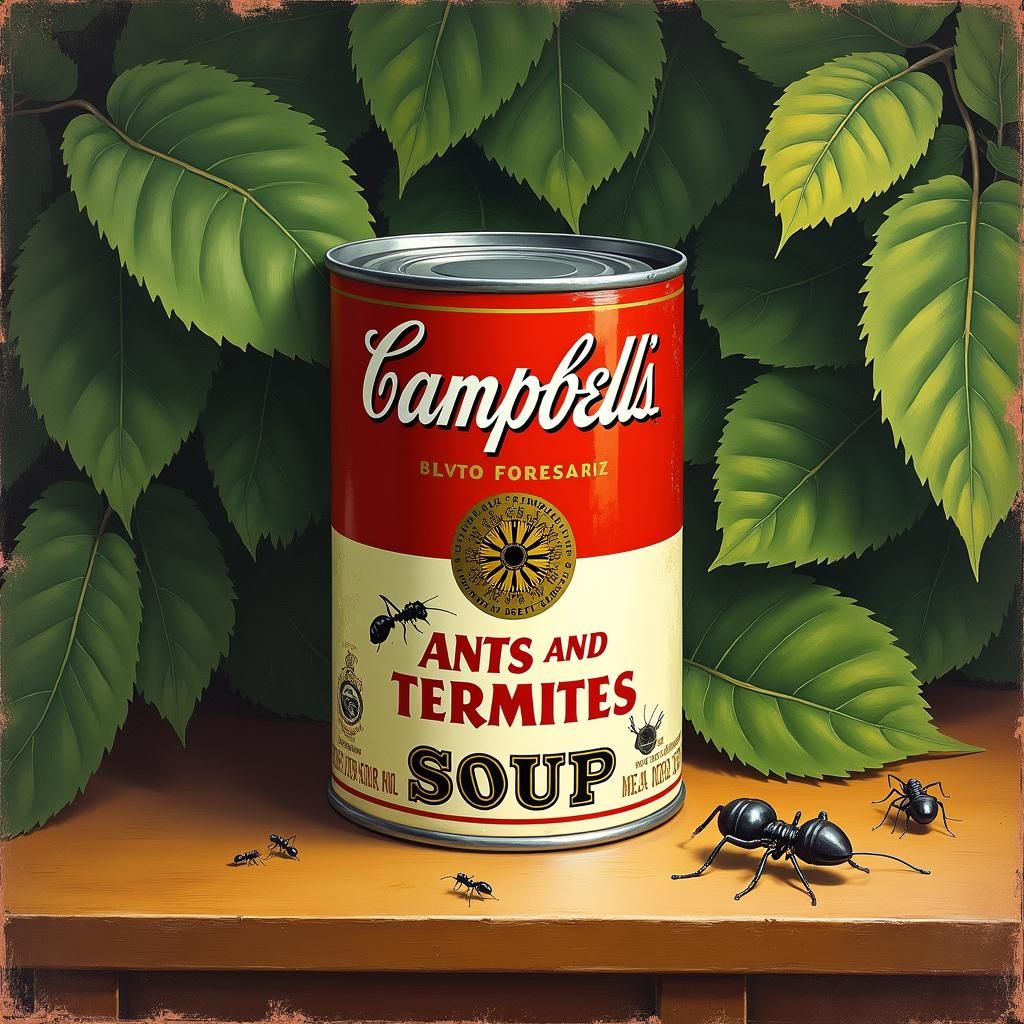 Distressed Soup Can Surrounded by Foliage