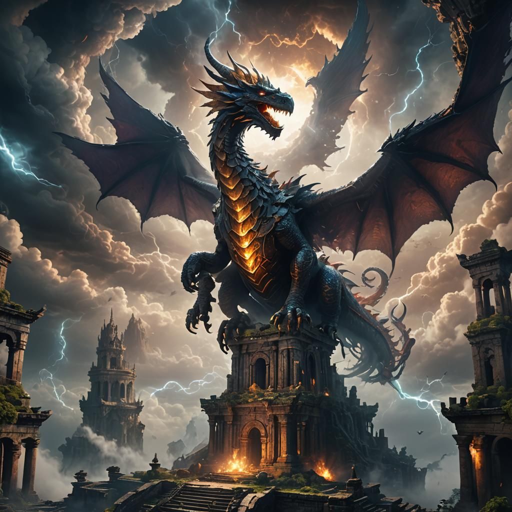 Light Dragon on Ancient Ruins: Fantasy Concept Art