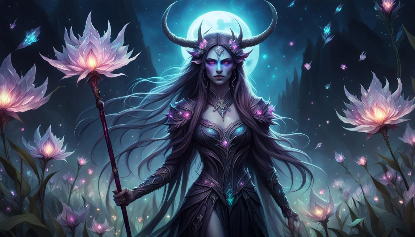 Female Demon in Crystal Field: Fantasy Concept Art