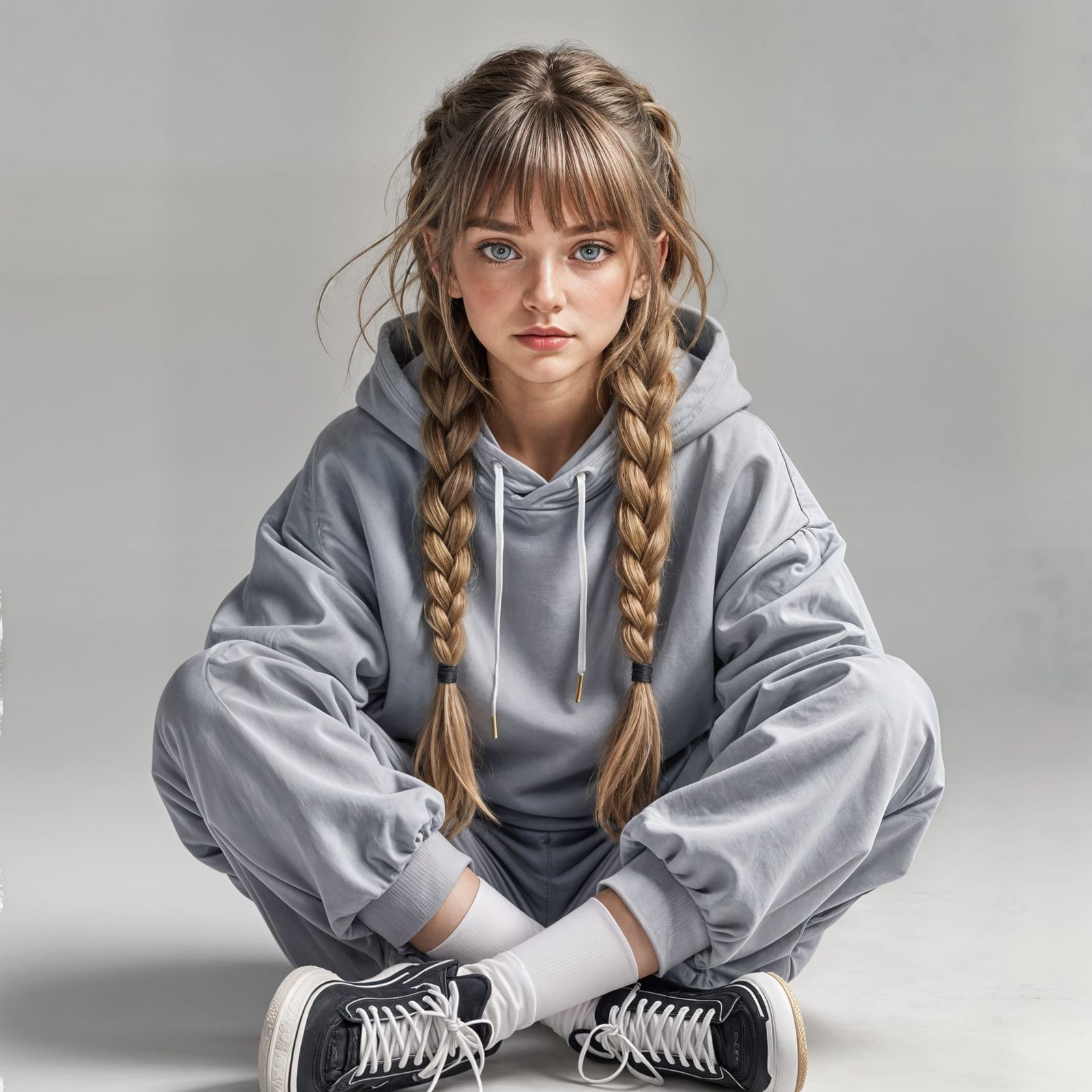 Golden-Haired Woman in Tracksuit: AI-Generated Supermodel