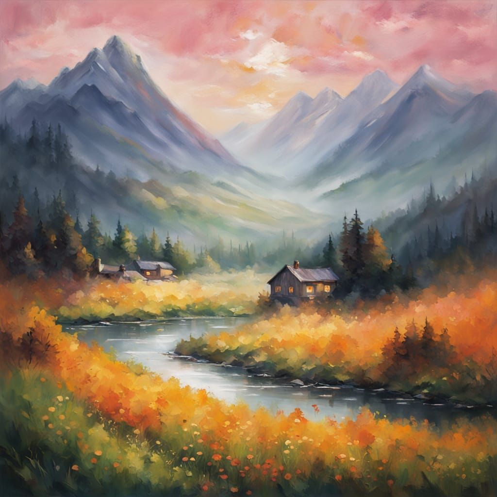 Surreal Landscape in Warm Golden Hour Light