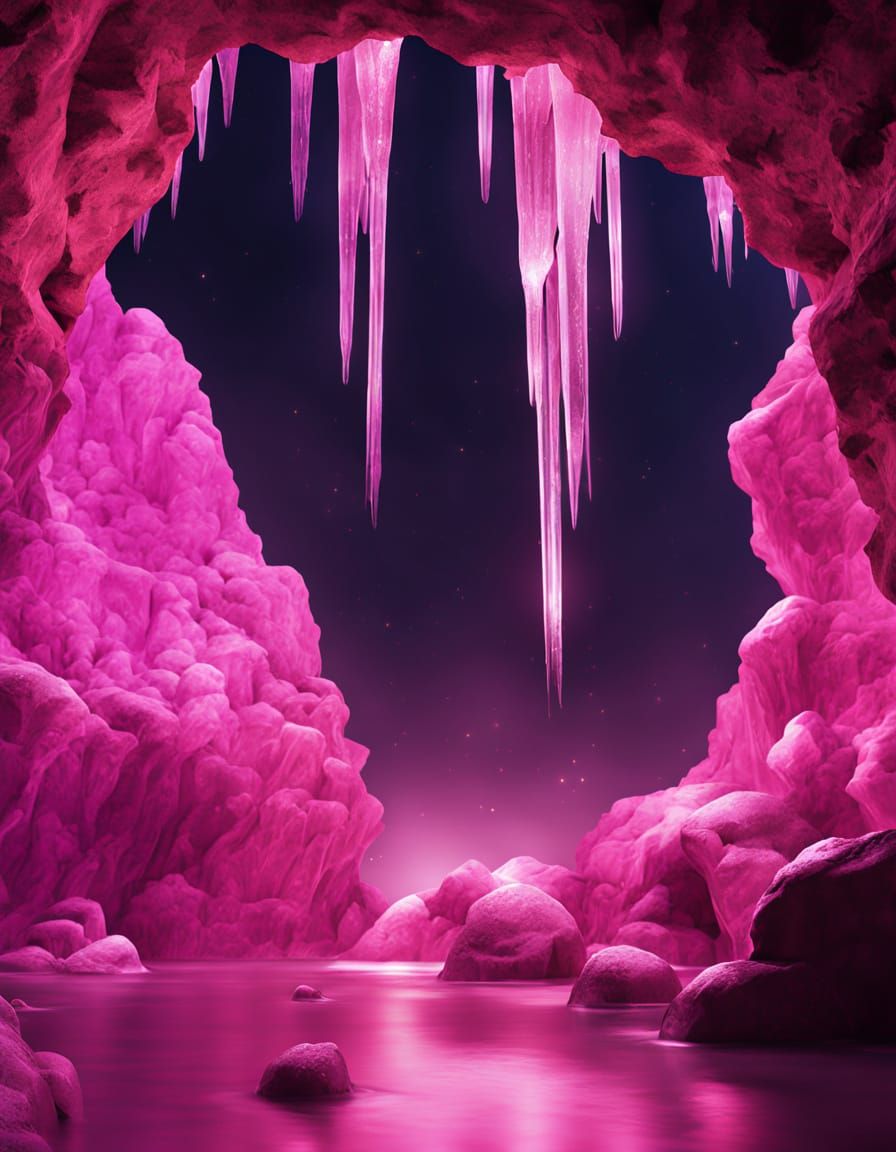 Glowing Crystals in a Grotto at Night