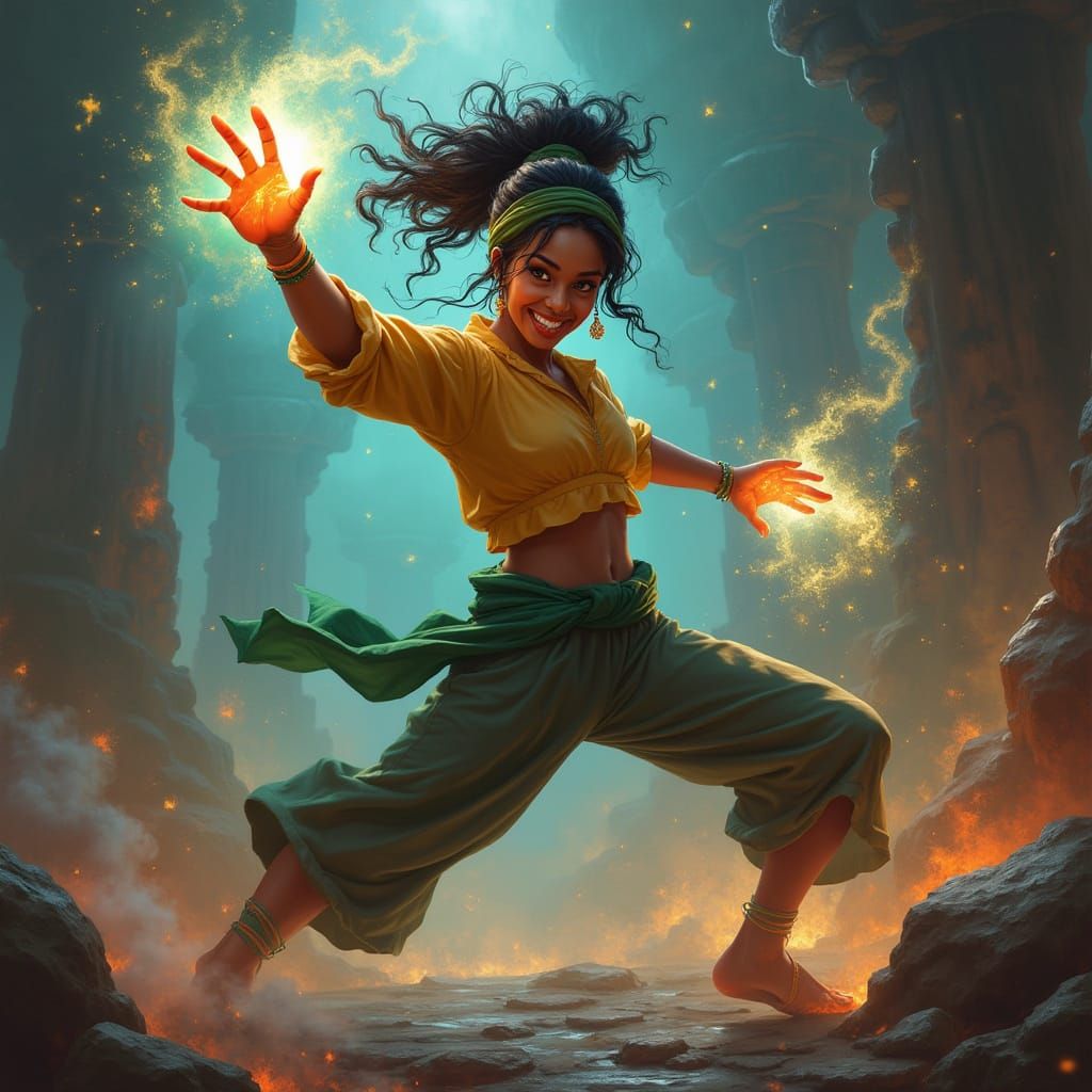 Mystical Warrior Unleashes Magical Fury in Vibrant High Fant...