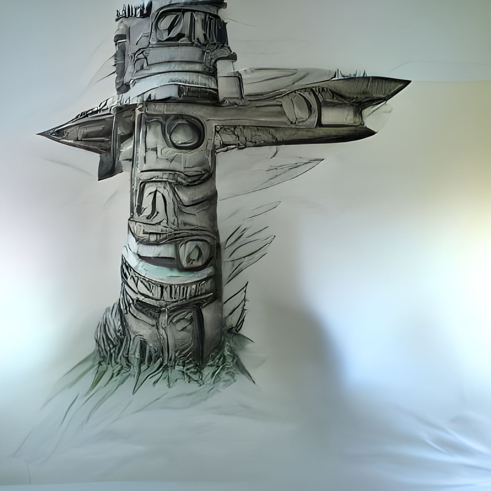 Native American Totem Pole in Hyperrealism Style