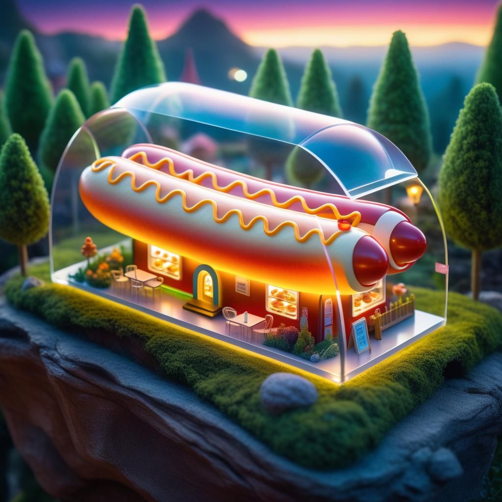 Transparent Hotdog House with Magical Village