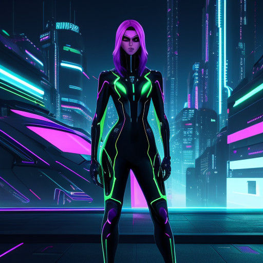 Cyberpunk Auditor Stands Before Laser Dial with Holographic....