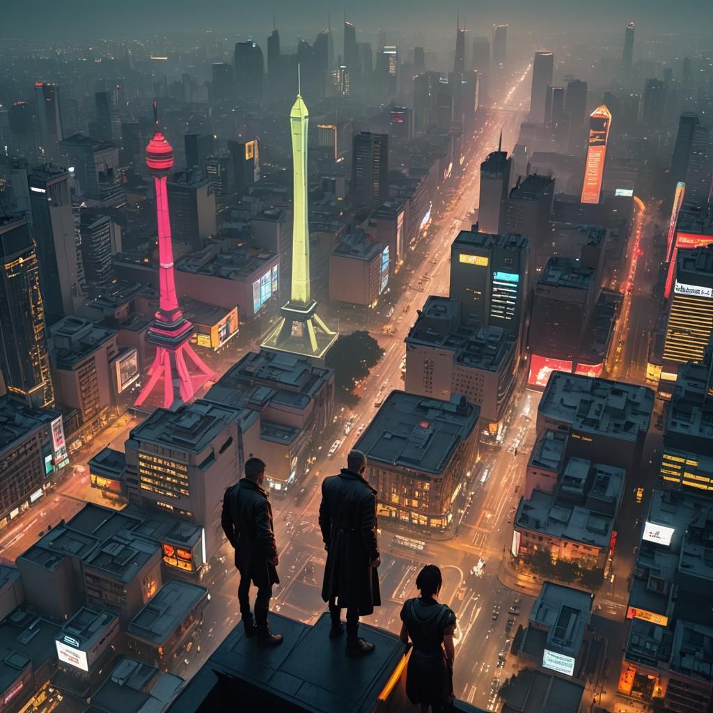 Cyberpunk Cat Overlooking Buenos Aires Obelisk