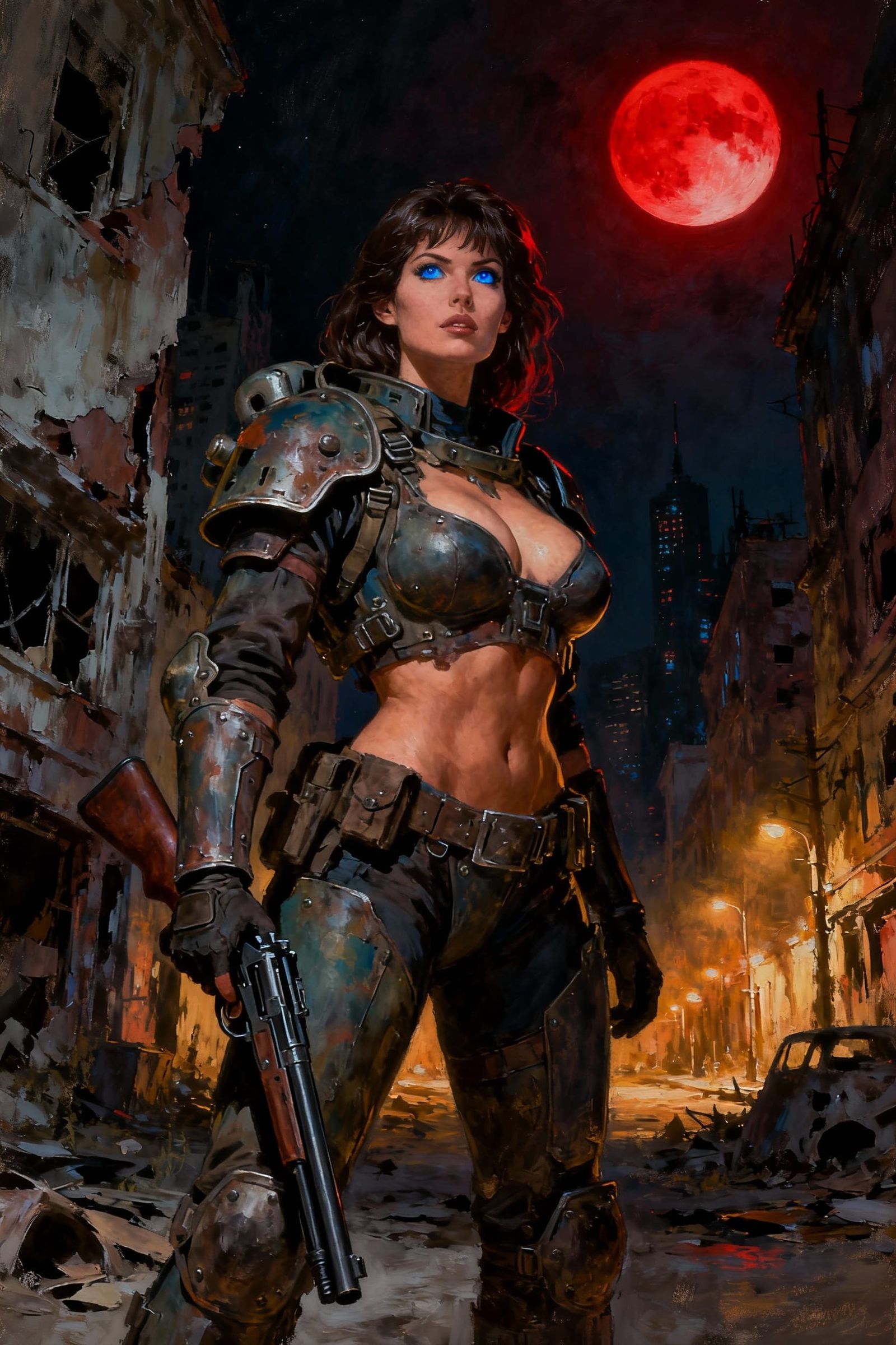 Fallout Style Woman Warrior in Post-Apocalyptic City