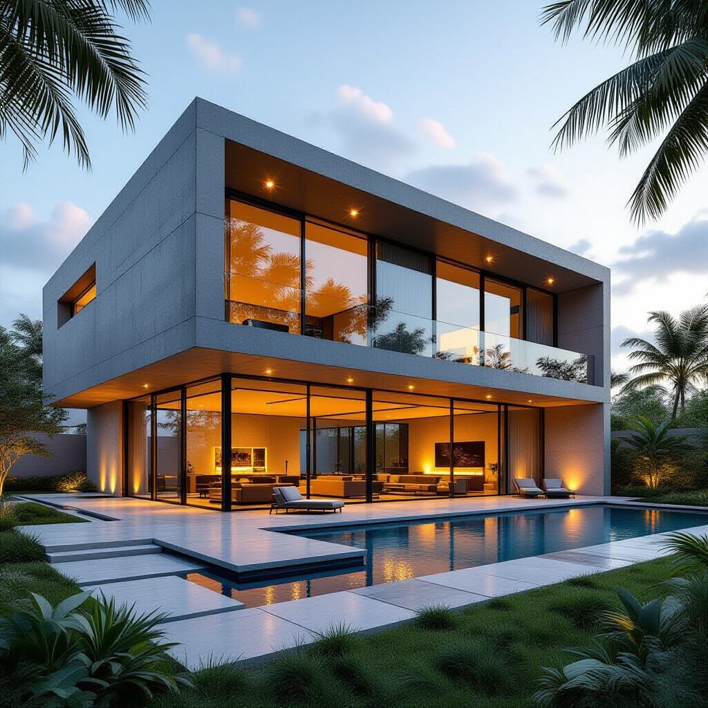 Modern Geometric House with Glass Windows