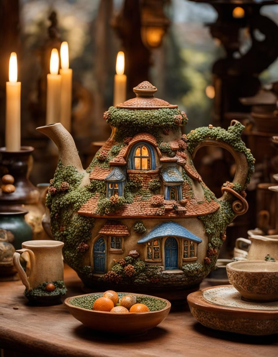 Eccentric Clay Pottery Teapot in Maximalist Style