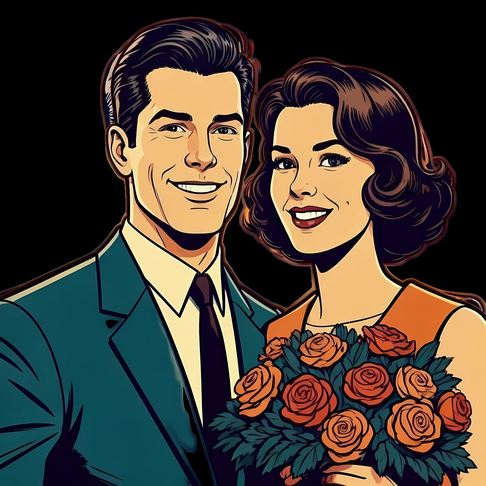 Smiling Couple in Retro Pop Art Style