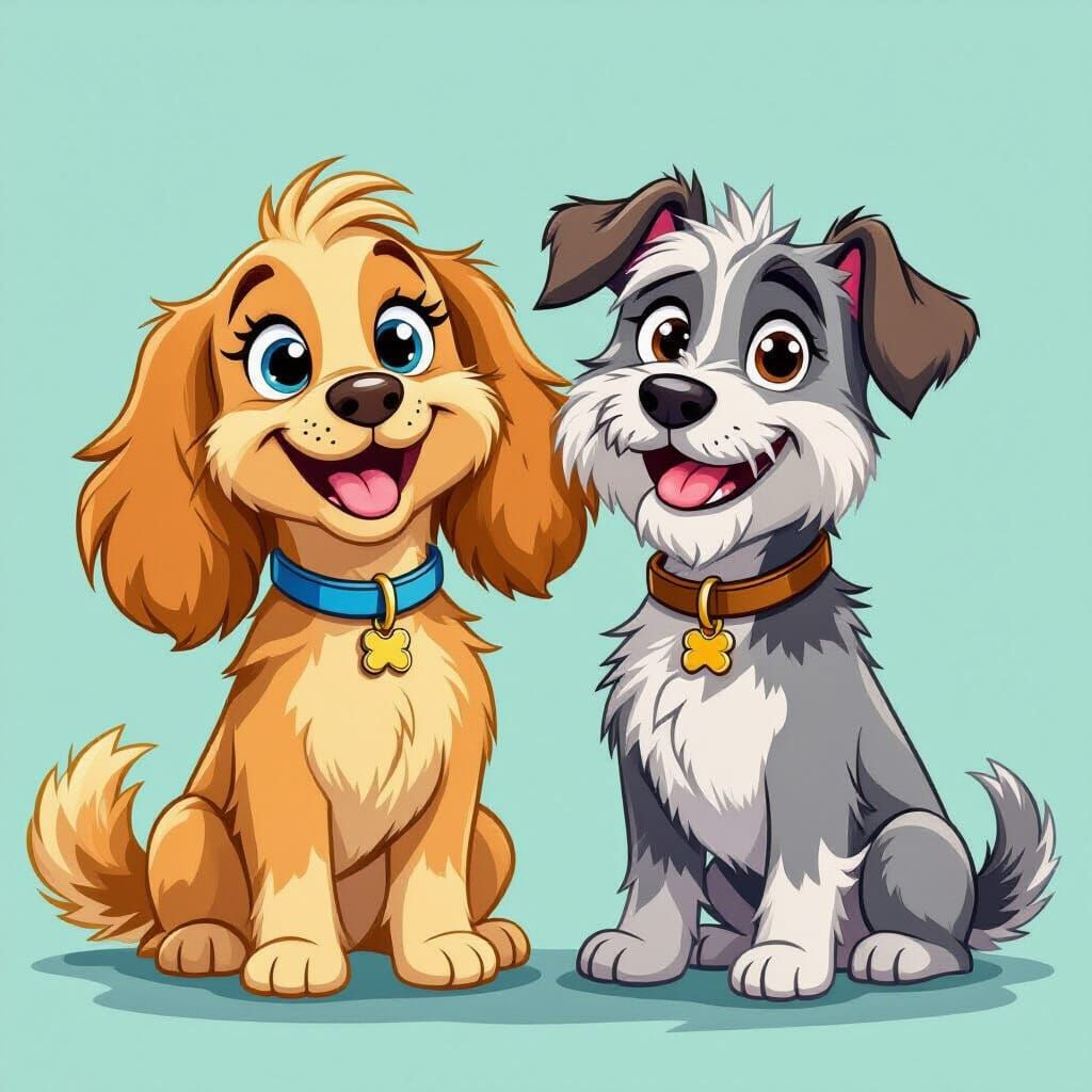 Two Cartoon Dogs Sitting Side by Side