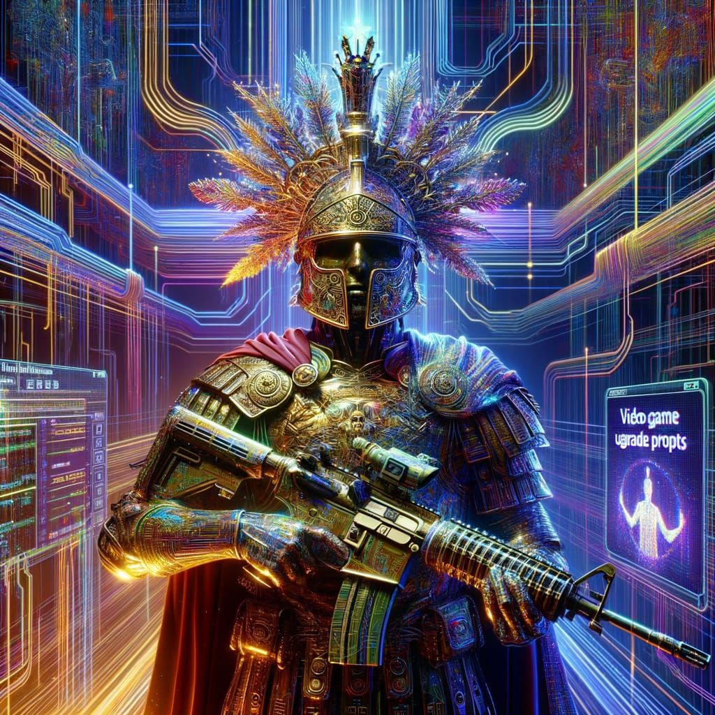 Futuristic Roman Warrior with Holographic Crown