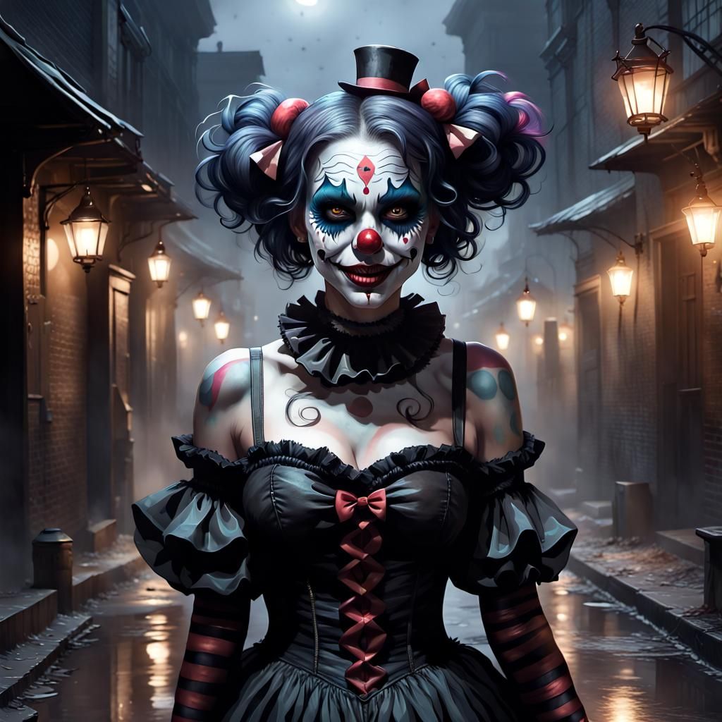 Sinister Dark Clown Dancing in Moonlight, Day of the Dead St...