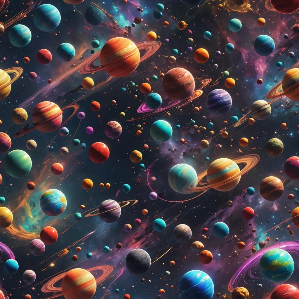Rainbow Planets in a Galaxy: Detailed Matte Painting