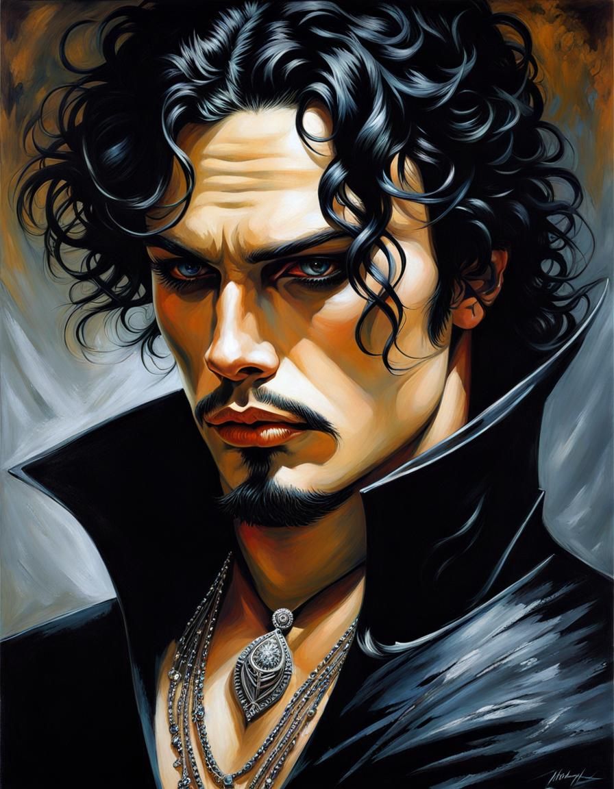 Melancholic Man with Tattoos in Impasto Style