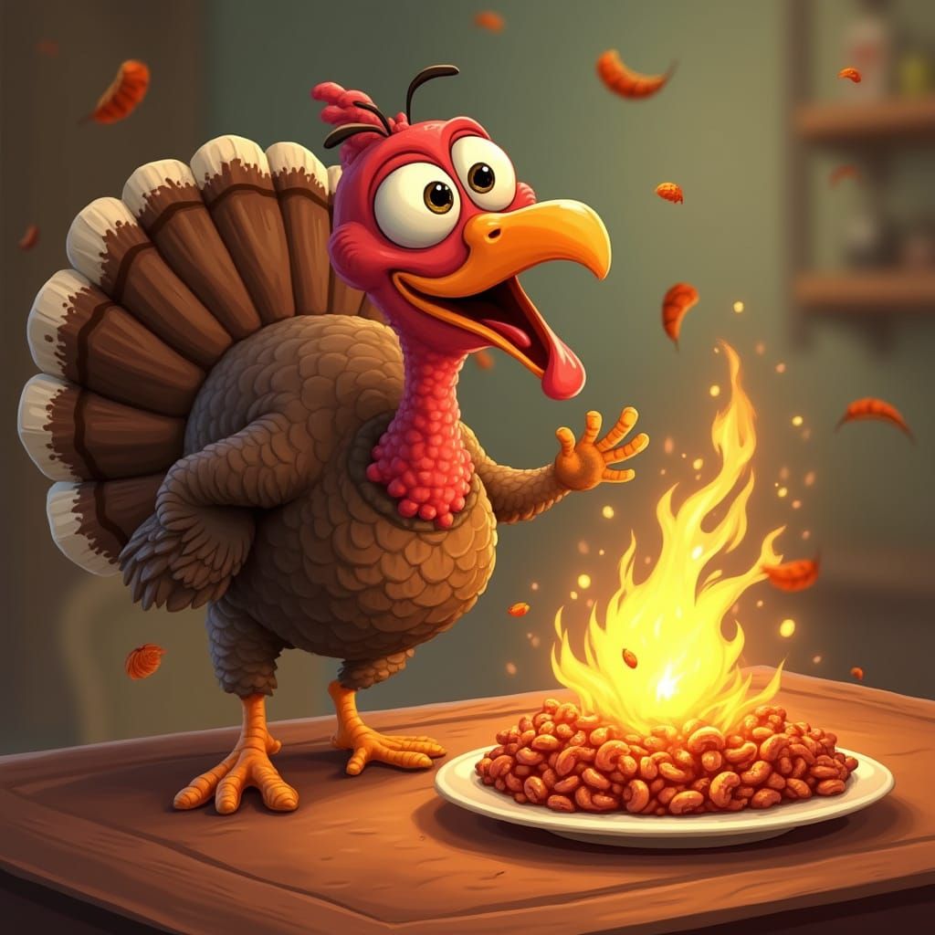 Funny Thanksgiving Scene: Cartoon Turkey Escape
