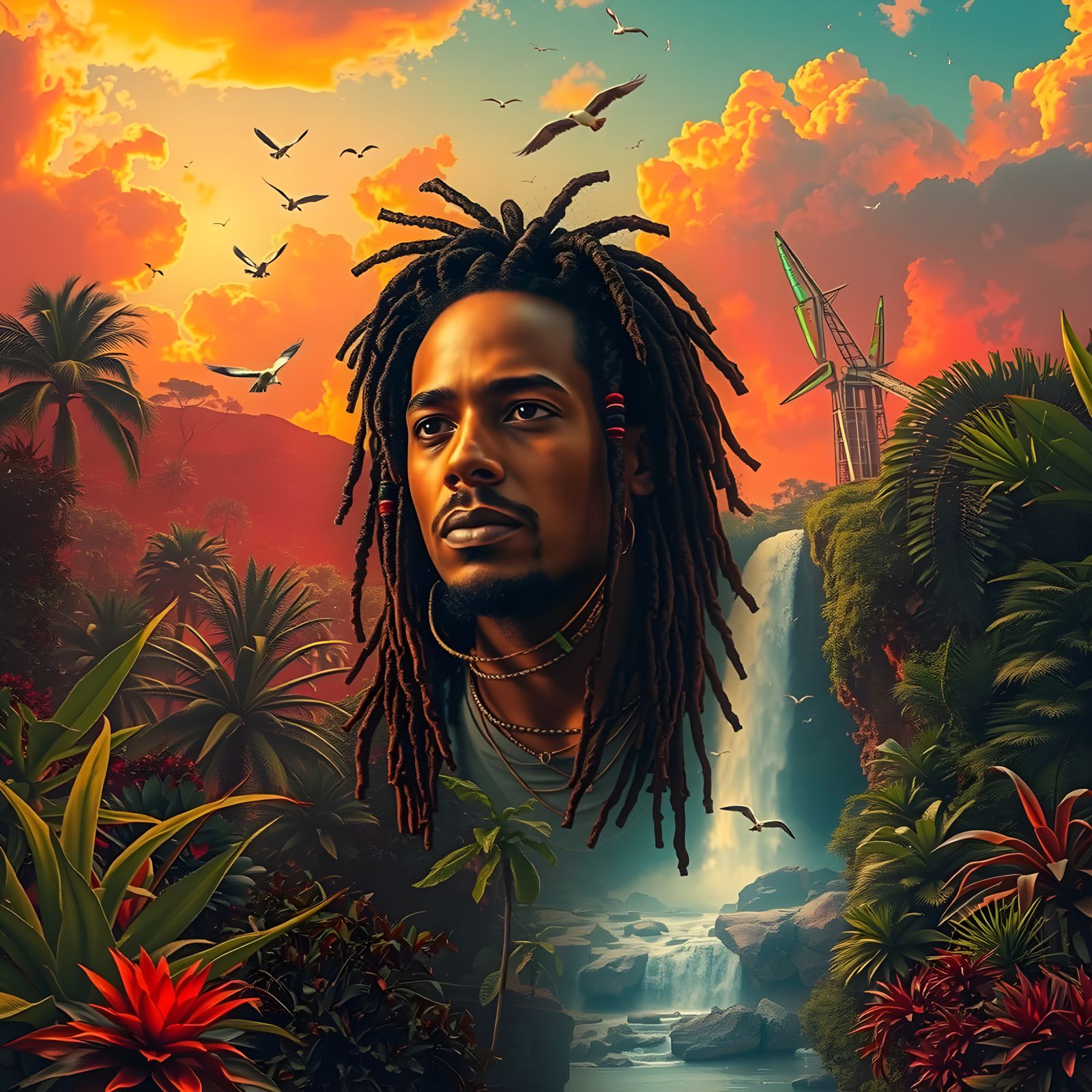 Surreal Jamaican Futurist with Transparent Dread Man