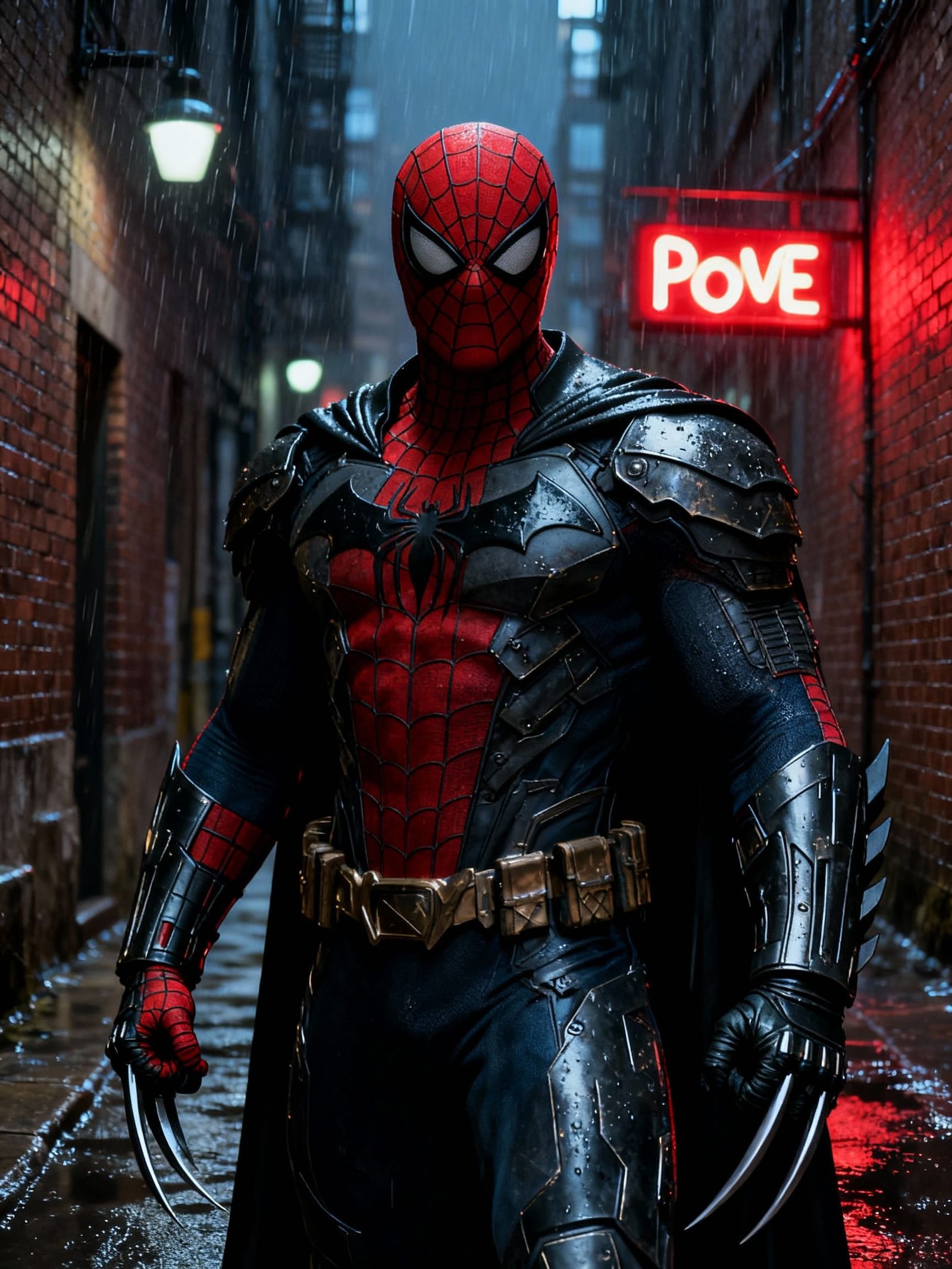 Wolverine, Spiderman, and Batman Mashup Art