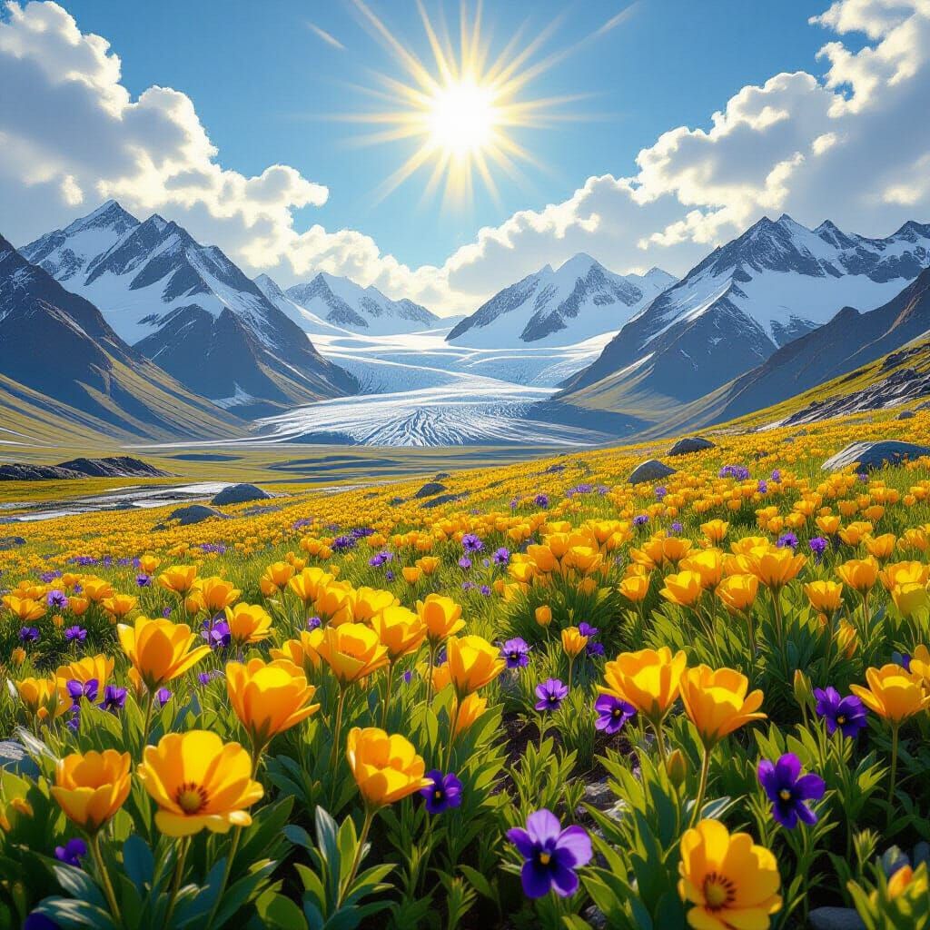 Altai Mountains Wasteland with Primrose Field